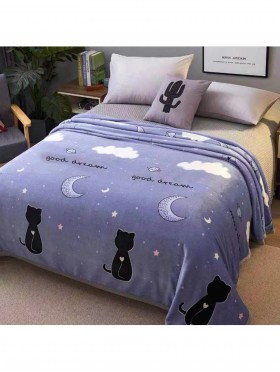 Nighttime Theme Embroidered Microfiber Soft Printed Flannel Blanket (with gift packaging) 